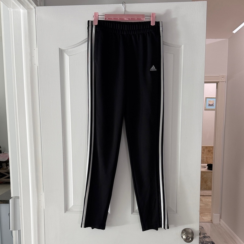 Adidas Kids Black Joggers with White Stripes